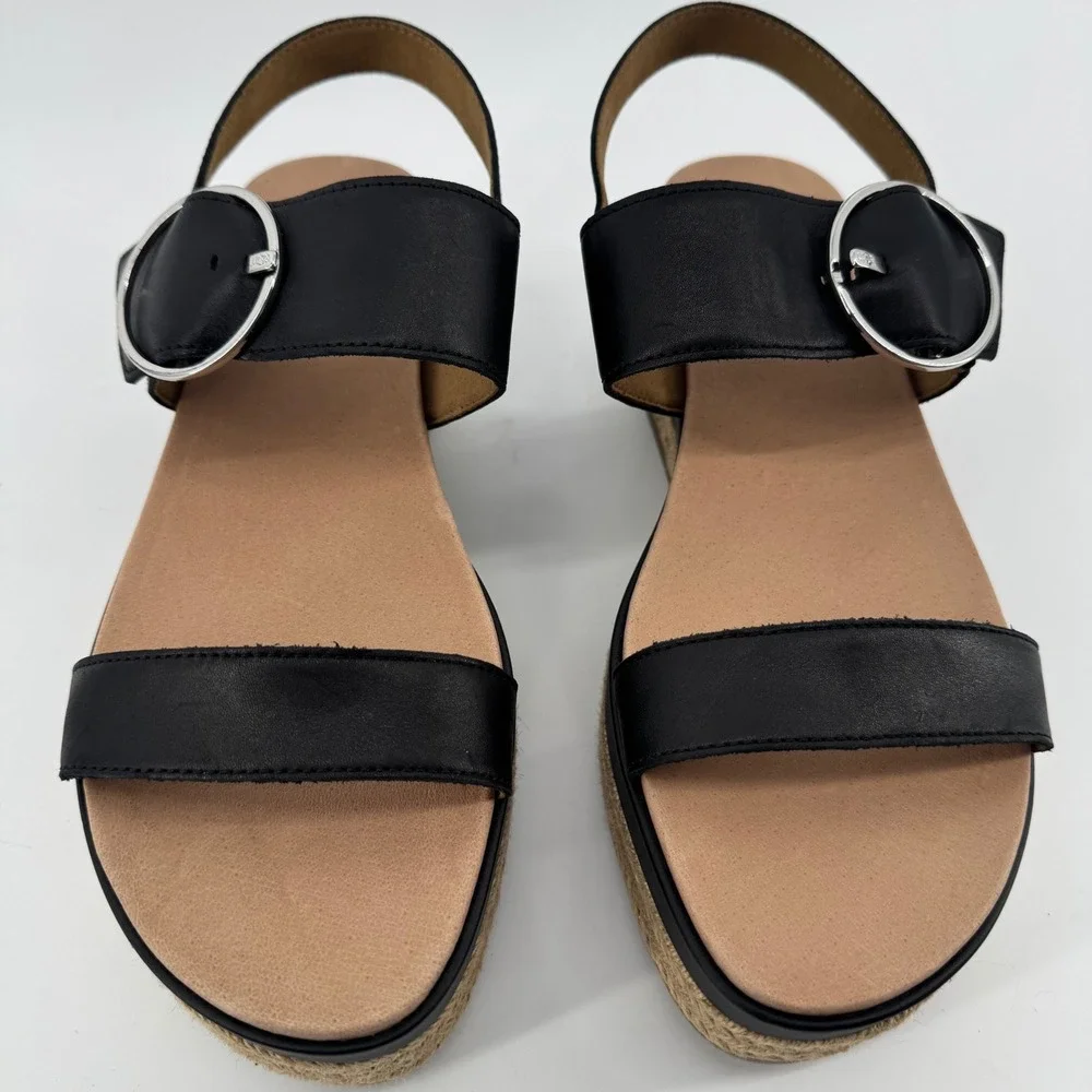 UGG April Platform Sandals Womens 12 Black Leather Espadrille Buckle